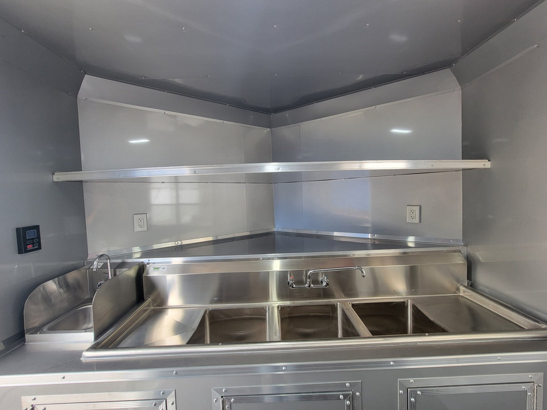 8.5' X 24' Concession Trailer Victory Red BBQ Event Catering With 12' Railed Porch - SLE Equipment - 16