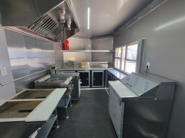 8.5' X 22' Concession Trailer Black With Blackout Trim 8ft BBQ Porch - SLE Equipment - 2