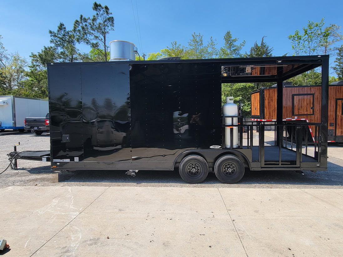 8.5' X 22' Concession Trailer Black With Blackout Trim 8ft BBQ Porch - SLE Equipment - 10
