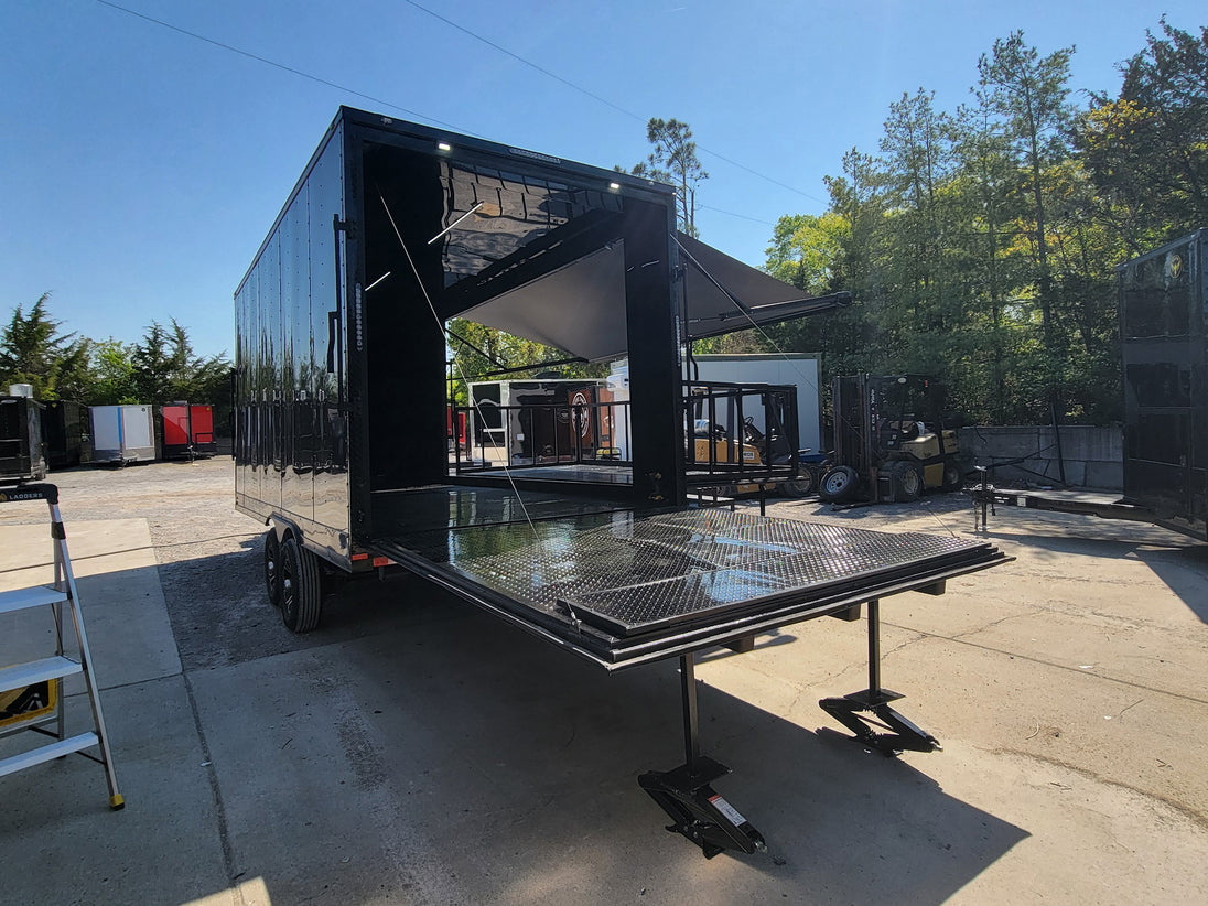 8.5' X 18' Custom Enclosed Stage and Event Deck over Blackout With Black Trim - SLE Equipment - 8