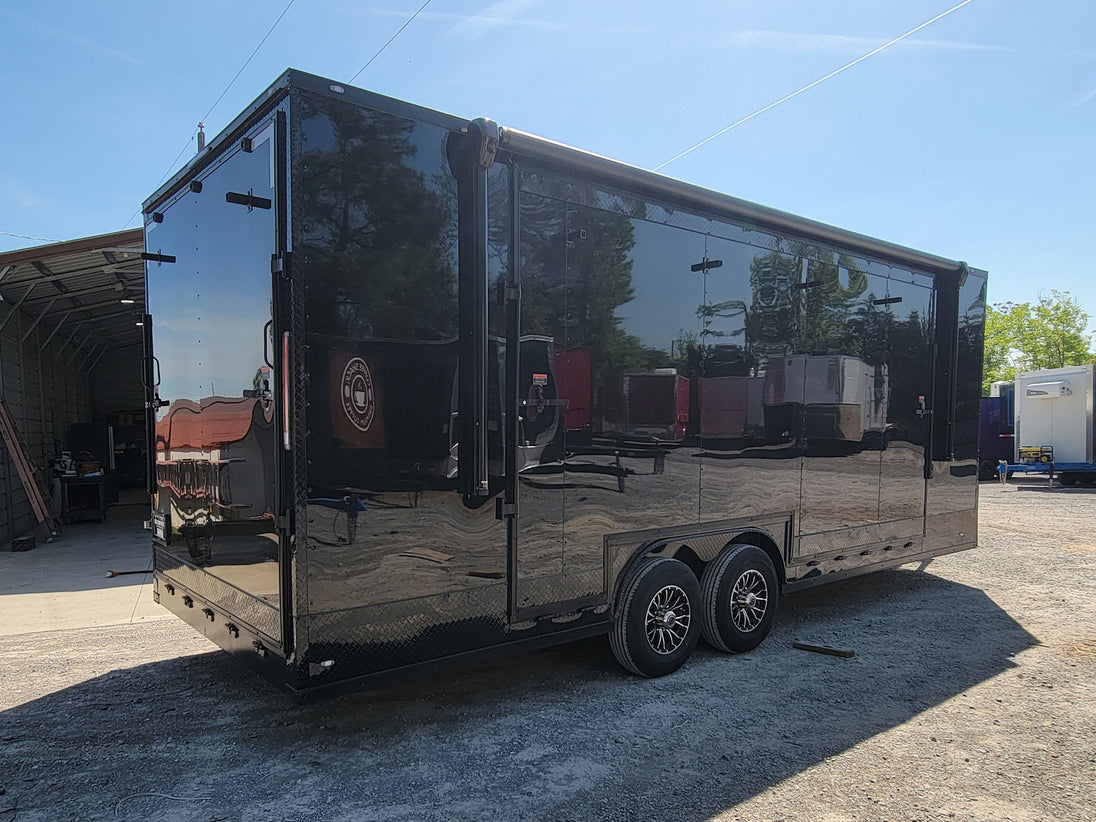 8.5' X 24' Custom Enclosed Stage Trailer Black With Black Out Trim and Awning - SLE Equipment - 5