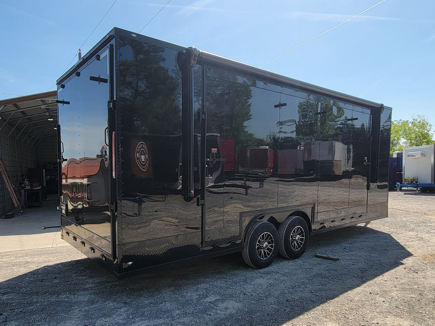 8.5' X 24' Custom Enclosed Stage Trailer Black With Black Out Trim and Awning - SLE Equipment - 5