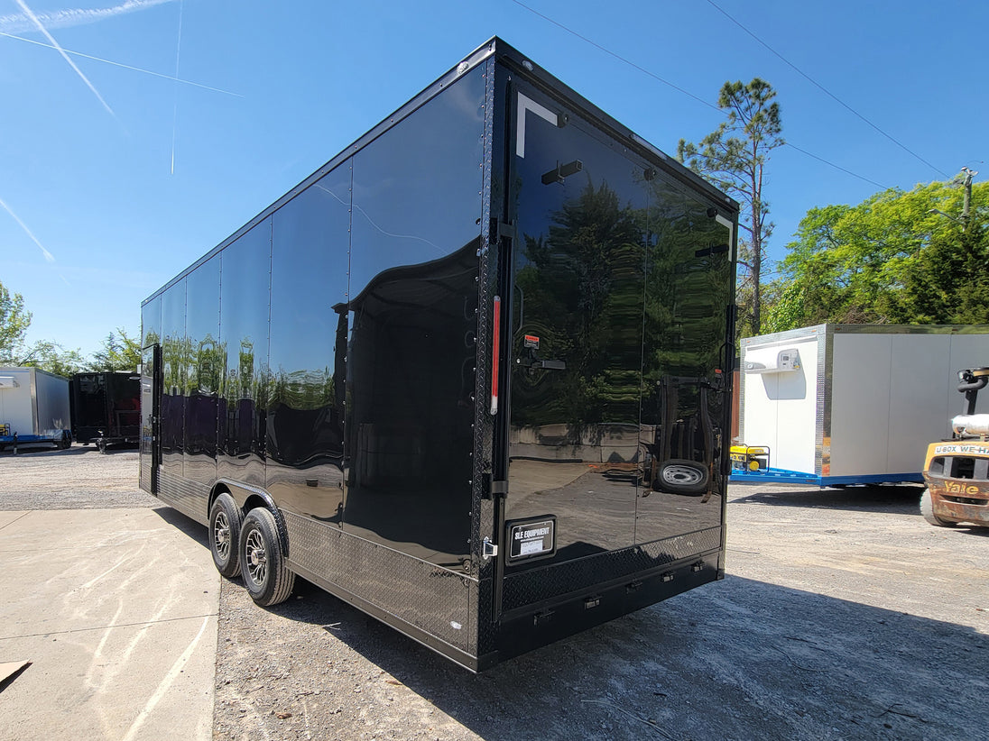 8.5' X 24' Custom Enclosed Stage Trailer Black With Black Out Trim and Awning - SLE Equipment - 7