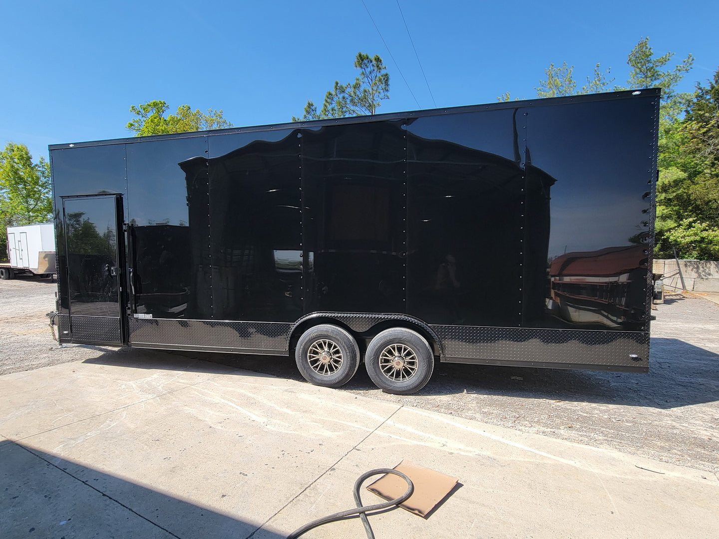 8.5' X 24' Custom Enclosed Stage Trailer Black With Black Out Trim and Awning - SLE Equipment - 8