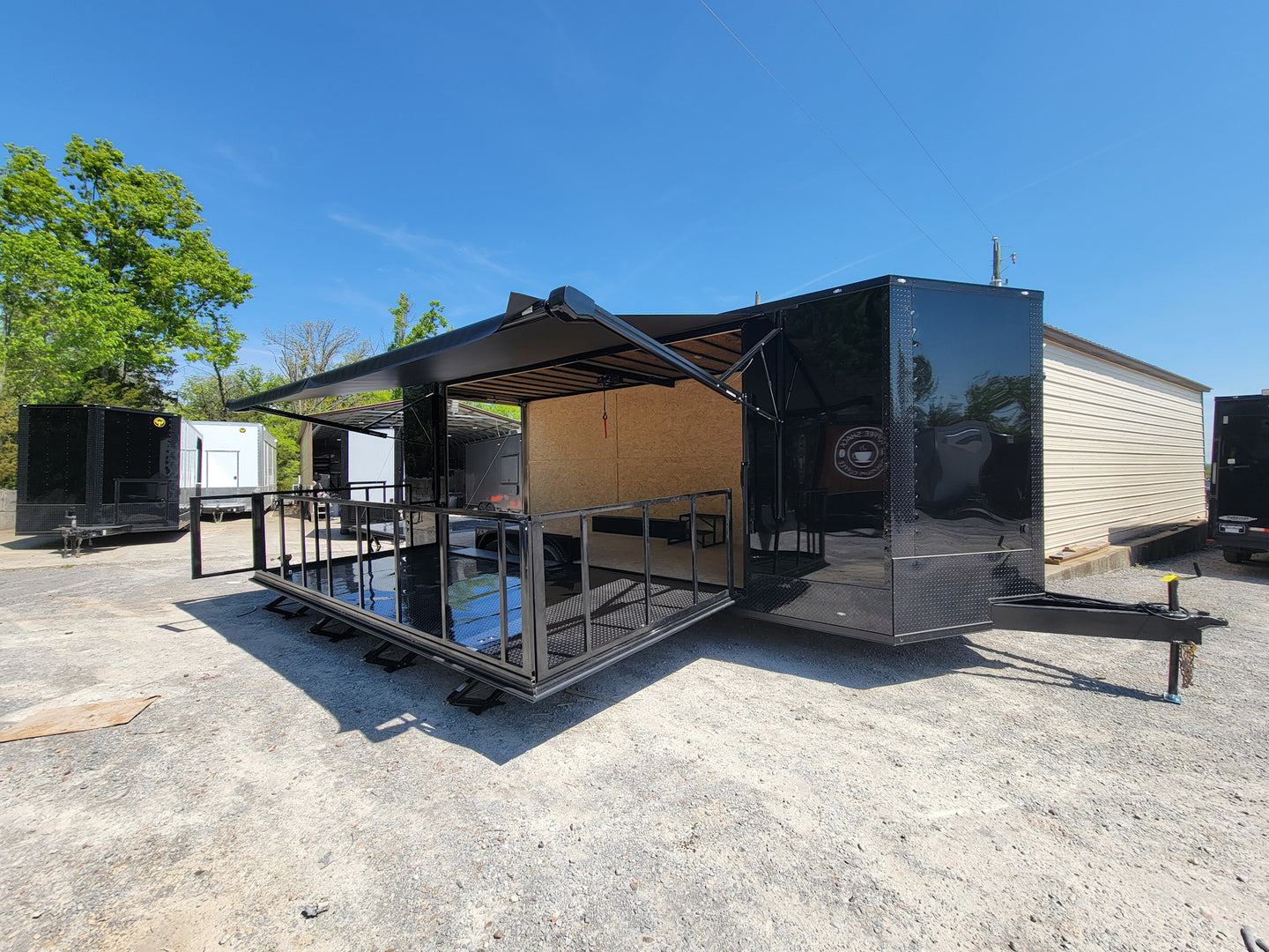 8.5' X 24' Custom Enclosed Stage Trailer Black With Black Out Trim and Awning - SLE Equipment - 1