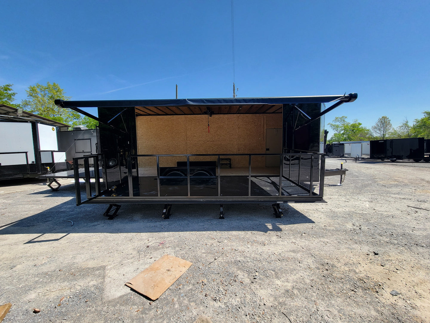 8.5' X 24' Custom Enclosed Stage Trailer Black With Black Out Trim and Awning - SLE Equipment - 10
