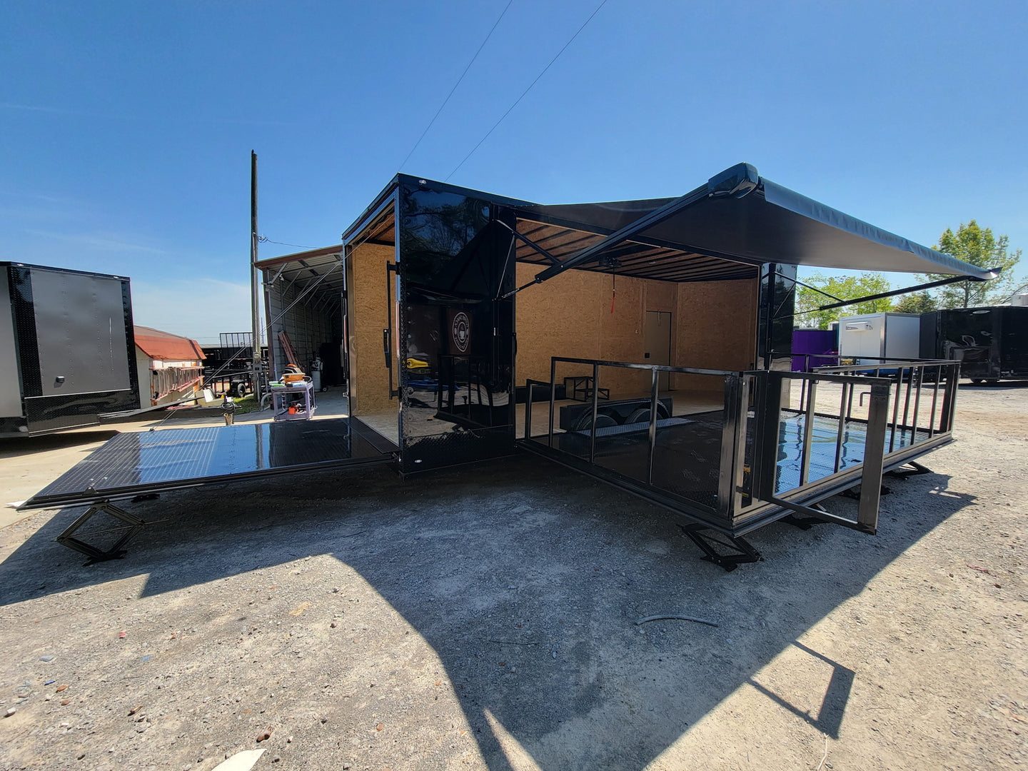 8.5' X 24' Custom Enclosed Stage Trailer Black With Black Out Trim and Awning - SLE Equipment - 11