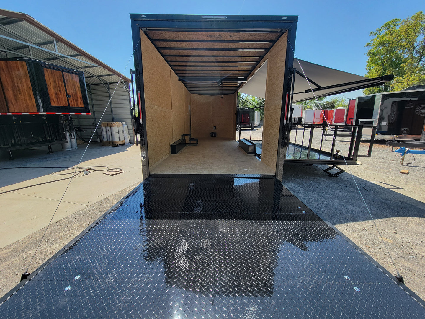 8.5' X 24' Custom Enclosed Stage Trailer Black With Black Out Trim and Awning - SLE Equipment - 12