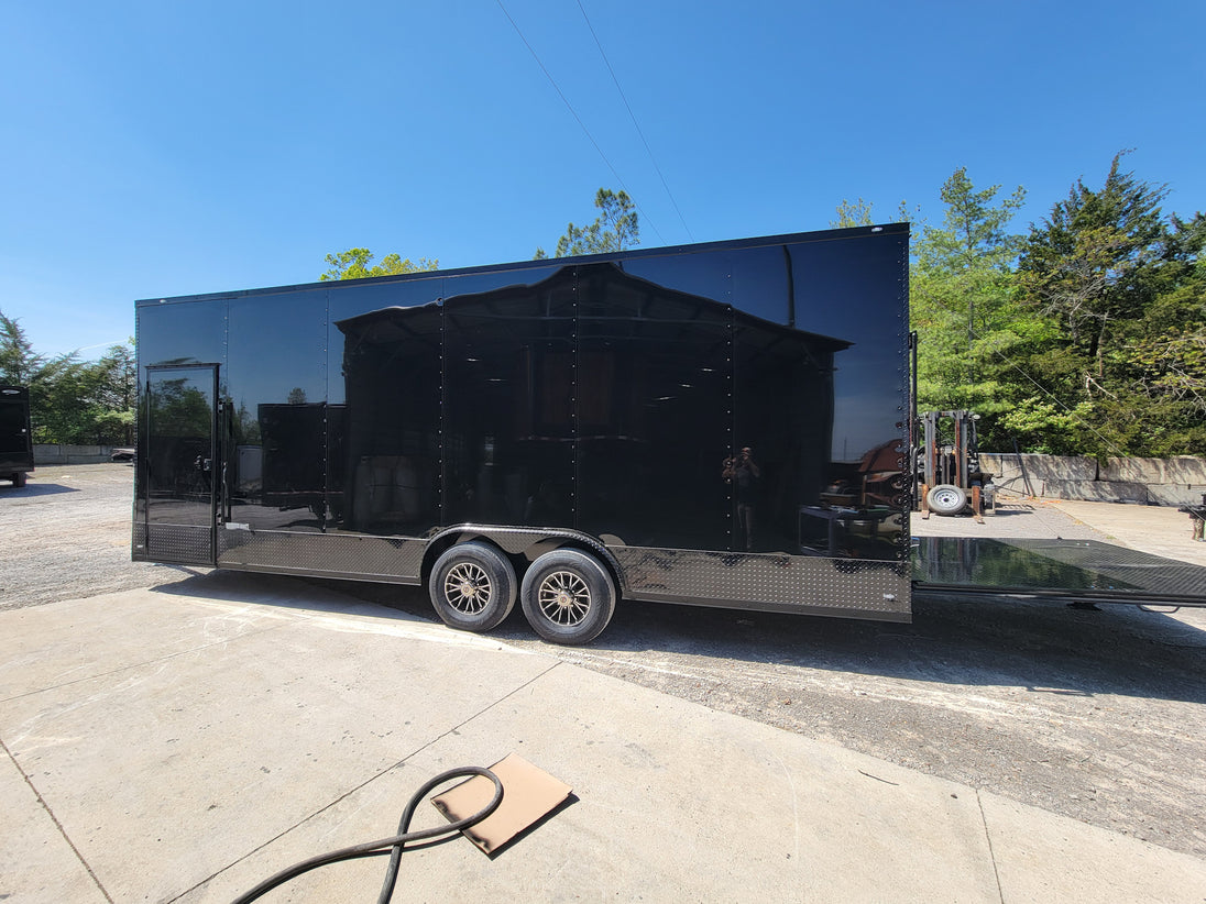 8.5' X 24' Custom Enclosed Stage Trailer Black With Black Out Trim and Awning - SLE Equipment - 14