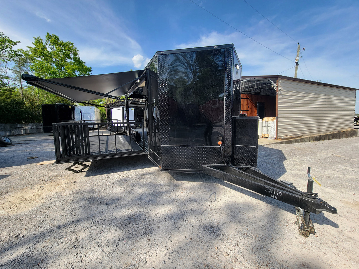 8.5' X 24' Black With Blackout Stage Trailer With Awning Semi Screwless Exterior - SLE Equipment - 3