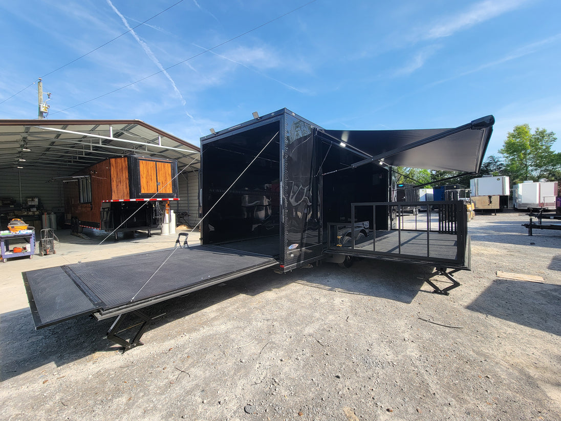 8.5' X 24' Black With Blackout Stage Trailer With Awning Semi Screwless Exterior - SLE Equipment - 6