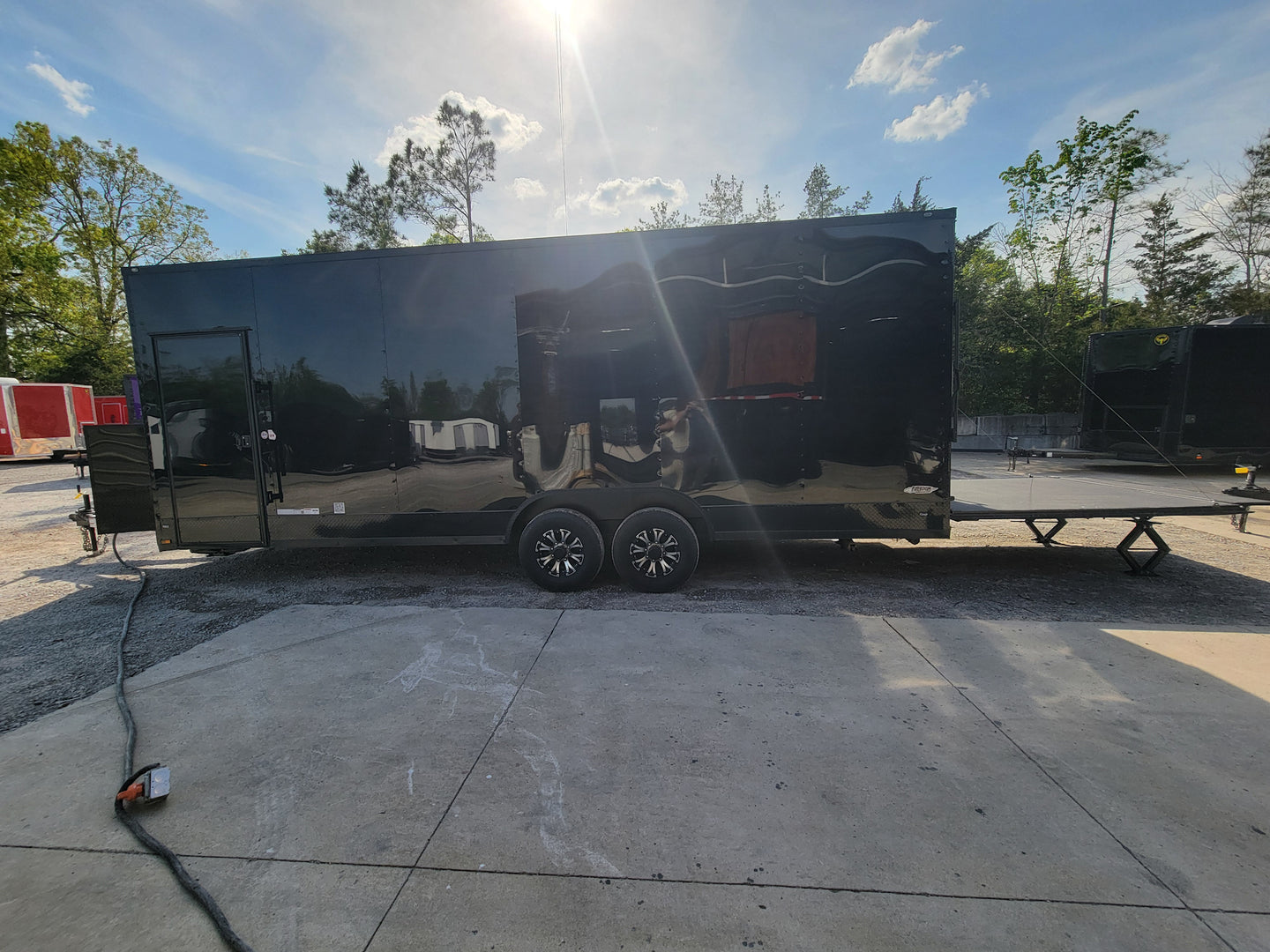 8.5' X 24' Black With Blackout Stage Trailer With Awning Semi Screwless Exterior - SLE Equipment - 9