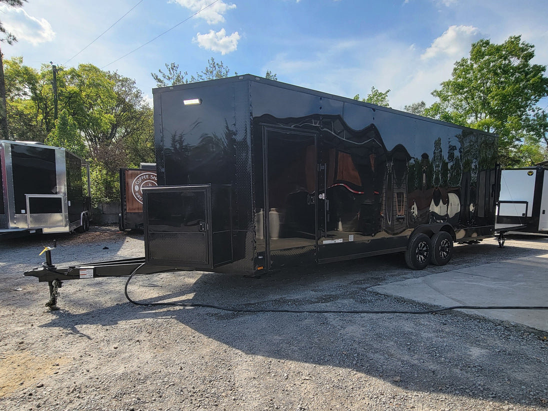 8.5' X 24' Black With Blackout Stage Trailer With Awning Semi Screwless Exterior - SLE Equipment - 10