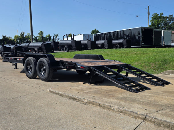 Used 7' x 18' I-Beam Equipment Trailer (2) 7K Axles Stand-Up Ramps 14K GVWR - SLE Equipment - 2
