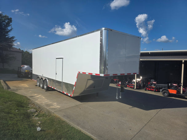 8.5' X 32' White Gooseneck Custom Enclosed Trailer (3) 7k Axles - SLE Equipment - 1