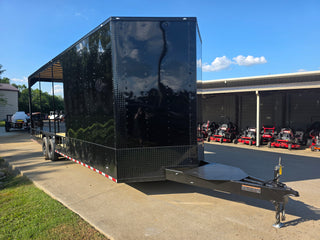 8.5'X 28' Black Hybrid Trailer w/ Roof Covered Rear Deck & Generator Platform - SLE Equipment - 1
