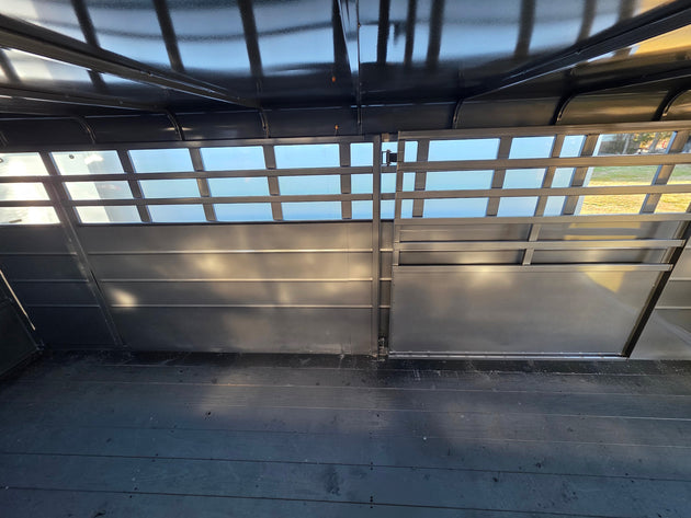 20ft Charcoal Gooseneck Livestock Cattle Trailer (2) 7K Axles 14K GVWR left side view picture 