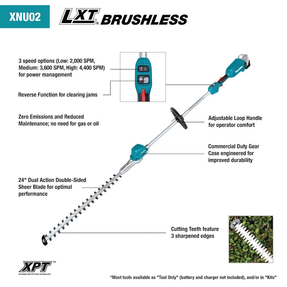 Makita 18V LXT Lithium‑Ion Brushless Cordless 24" Pole Hedge Trimmer Kit XNU02T (5.0 Ah) - Battery and Rapid Charger Included - SLE Equipment - 3