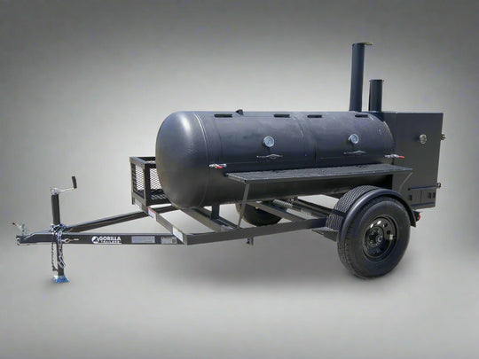 Pull Behind BBQ Smoker 250 Gallon with 3500lb Axle 2 Rack 2 Stack Studio
