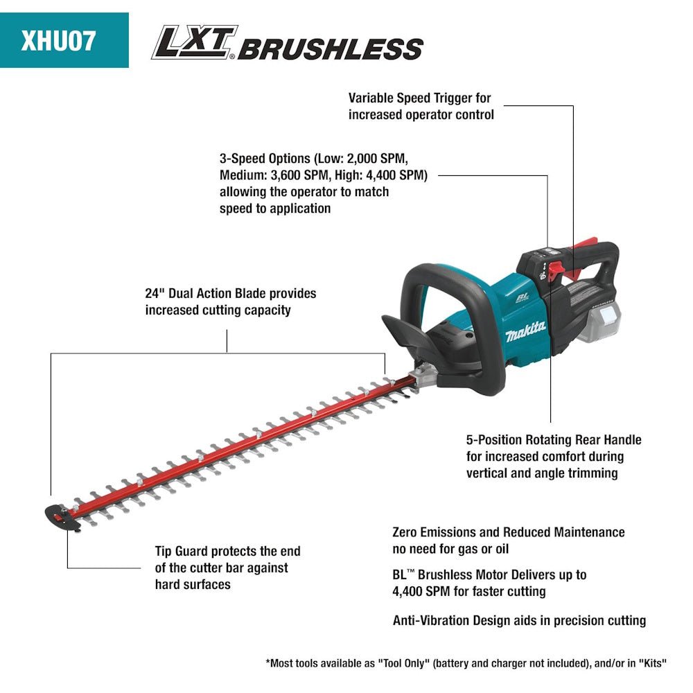 Makita XHU07T 24" Cordless Hedge Trimmer Kit 18V LXT 5.0Ah - Includes 2 Batteries and Rapid Charger - SLE Equipment - 2
