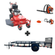 Bradley 36" walk-behind mower bundle with Husqvarna 150BT blower, 122L trimmer, and 5x10 dovetail utility trailer with 3,500 lb axle.