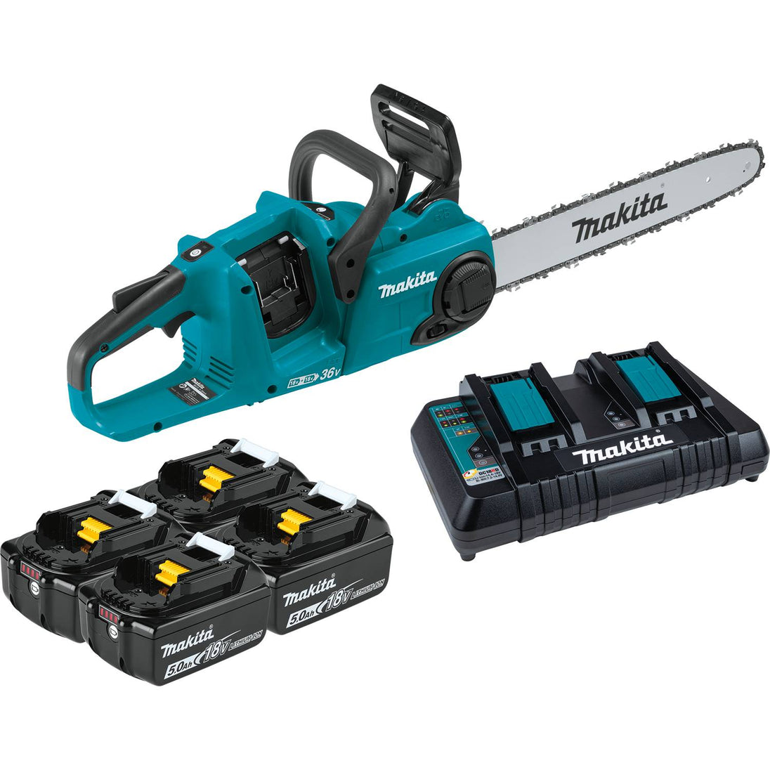 Makita XCU04PT1 36V (18V X2) LXT Brushless 16" Chain Saw Kit with 4 Batteries and Dual - Port Charger (5.0Ah) - SLE Equipment - 2