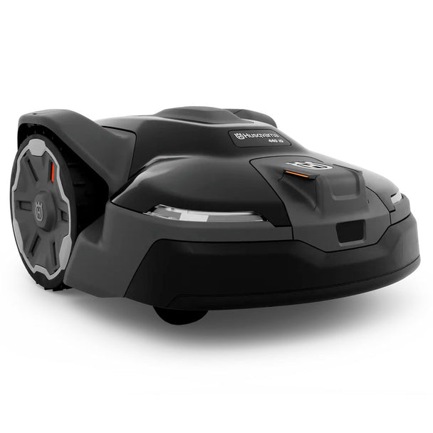 Robotic mower with EPOS™ wire-free boundaries. App controlled with quiet battery operation, adjustable cutting height, and automatic charging.