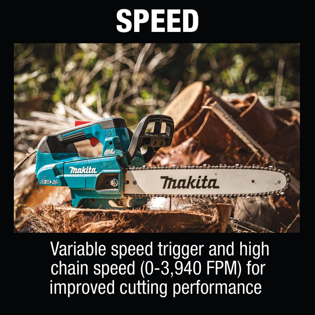 Makita XCU09PT 18V X2 (36V) LXT Brushless 16"Top Handle Chainsaw Kit (5.0Ah) - Includes 2 Batteries and Dual - Port Rapid Charger - SLE Equipment - 14