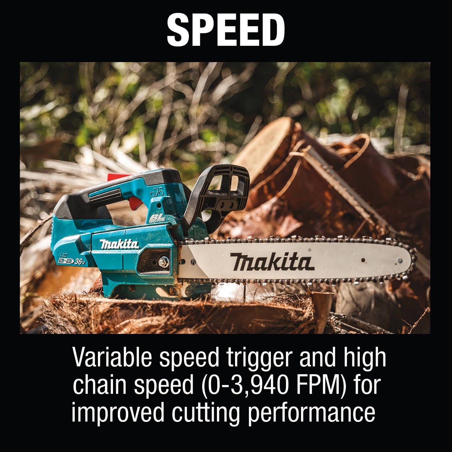 Makita XCU09PT 18V X2 (36V) LXT Brushless 16"Top Handle Chainsaw Kit (5.0Ah) - Includes 2 Batteries and Dual - Port Rapid Charger - SLE Equipment - 14