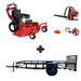 Bradley 52" walk-behind mower bundle with Husqvarna 150BT blower, 122L trimmer, and 5x10 dovetail utility trailer with 3,500 lb axle.