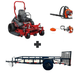 Commercial landscaping bundle with Ferris ISX 2200 60" zero-turn mower, Husqvarna 150BT blower, 122L trimmer, and 6.4x12 utility trailer.