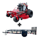 Ferris SRS Z3X 60" stand-on mower with 40HP Vanguard EFI engine and 6.4x12 dovetail utility trailer with 3,500lb axle—powerful commercial mowing and hauling combo.