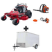 Ferris SRS Z3X 52″ stand-on mower with 40HP Vanguard engine, Husqvarna blower & trimmer, plus 6x12 V-nose enclosed trailer with ramp door and 3,500 lb axle.