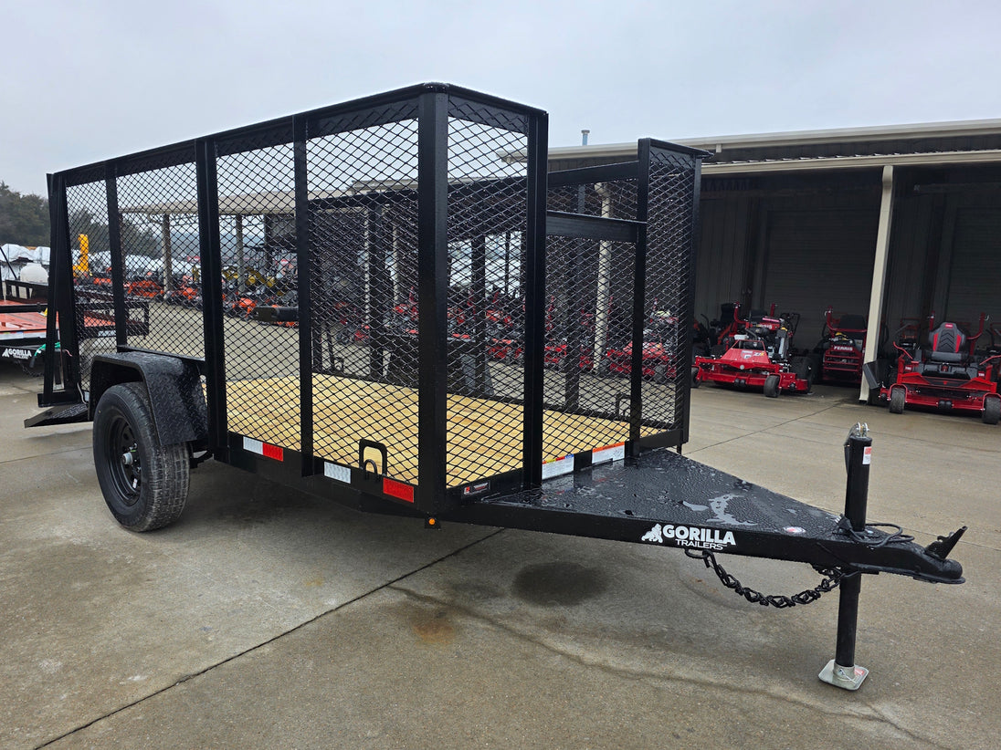 5x10 Straight Deck Debris Loader Utility Trailer (1) 3500lb Axle and Extended Platform left angled view picture with ramp down 
