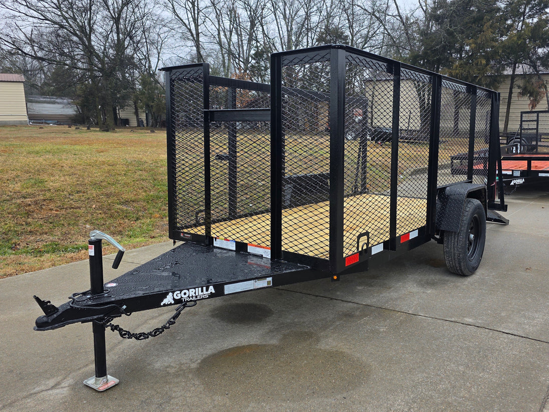5x10 Straight Deck Debris Loader Utility Trailer (1) 3500lb Axle and Extended Platform front right angled view picture with ramp down