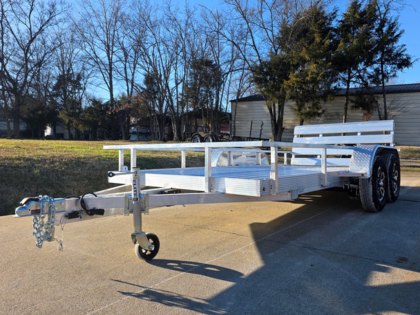 6.4' x 14' Tandem All Aluminum Straight Deck 7K GVWR front right angled view picture 