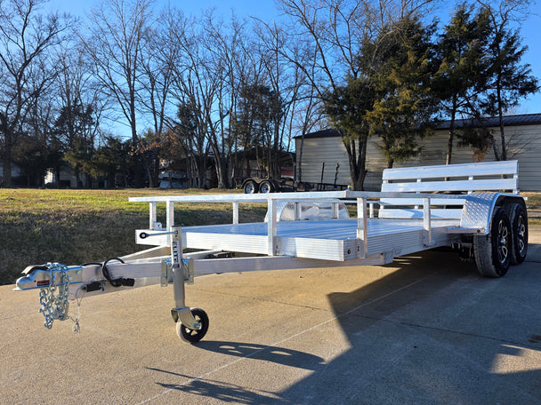 6.4' x 14' Tandem All Aluminum Utility Trailer Dual Axle Straight Deck 7K GVWR Front Drivers Side Corner Shot