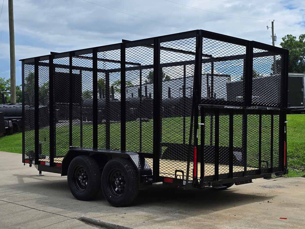 6.4x14 Straight Deck Utility Trailer 6ft Mesh Sides with (2) 3,500lb Axles-Without Roof Back left angle picture 