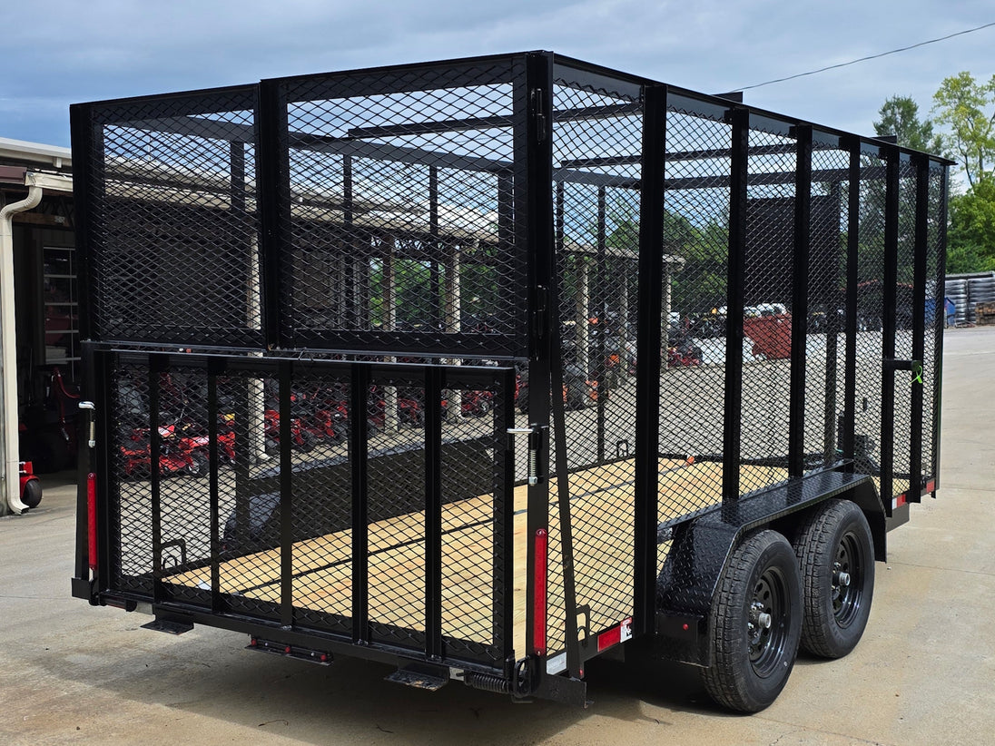 6.4x14 Straight Deck Utility Trailer 6ft Mesh Sides with (2) 3,500lb Axles-Without Roof Back right angle picture 