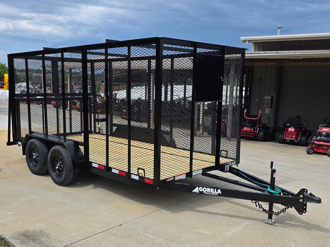 6.4x14 Straight Deck Utility Trailer 6ft Mesh Sides with (2) 3,500lb Axles-Without Roof Front left angle picture 