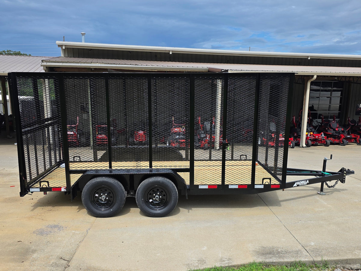 6.4x14 Straight Deck Utility Trailer 6ft Mesh Sides with (2) 3,500lb Axles-Without Roof Left side picture 