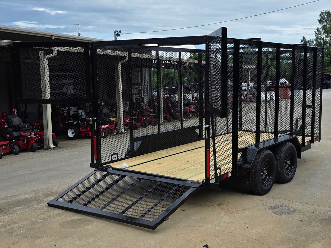 6.4x14 Straight Deck Utility Trailer 6ft Mesh Sides with (2) 3,500lb Axles-Without Roof Back right angle picture 
