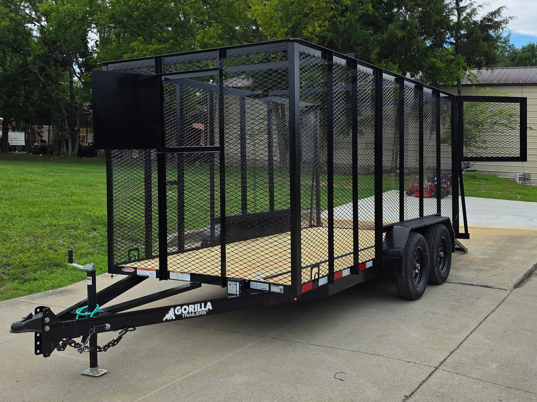 6.4x14 Straight Deck Utility Trailer 6ft Mesh Sides with (2) 3,500lb Axles-Without Roof Open front right angle picture 