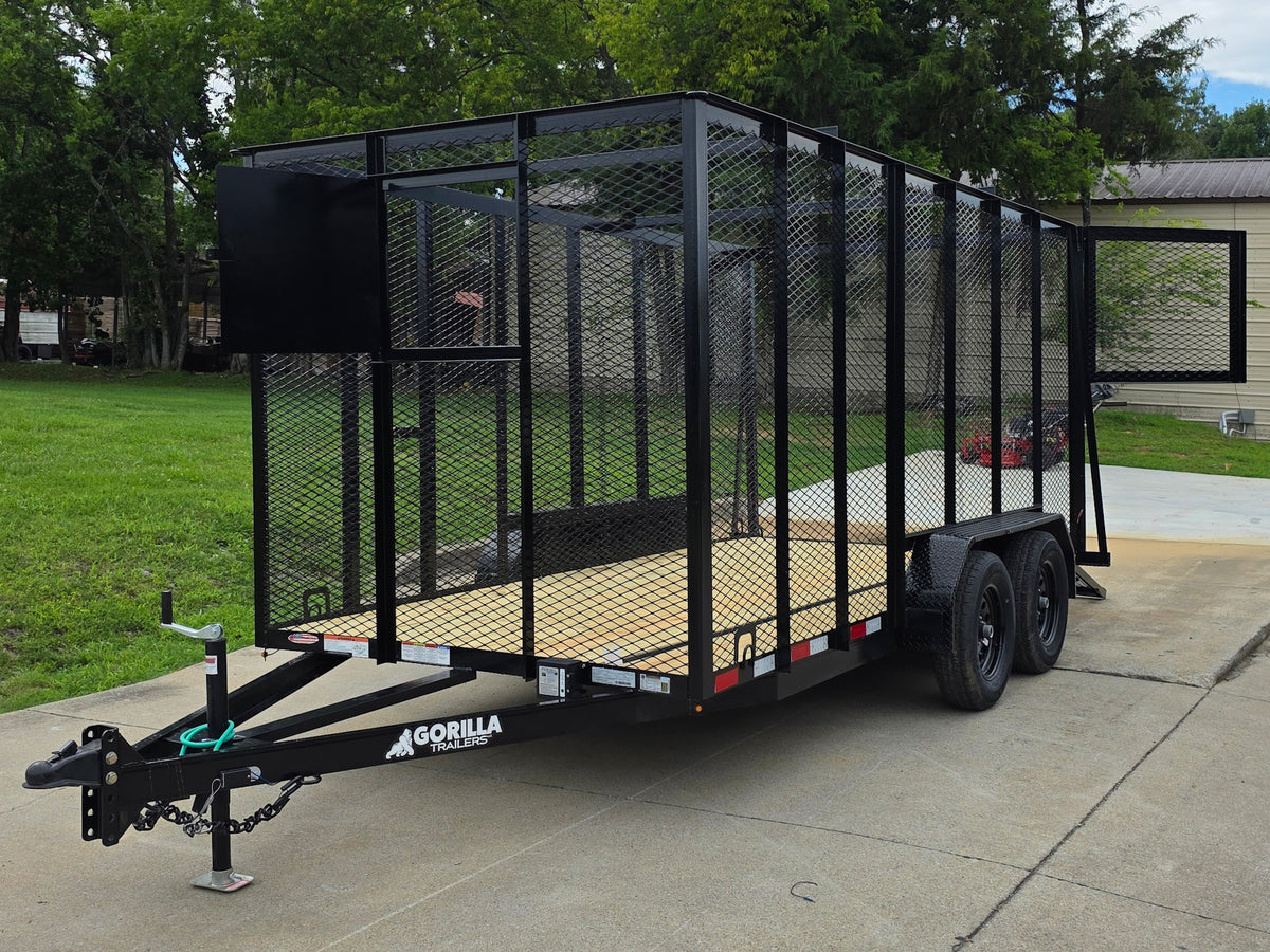 6.4x14 Straight Deck Utility Trailer 6ft Mesh Sides with (2) 3,500lb Axles-Without Roof Open front right angle picture 