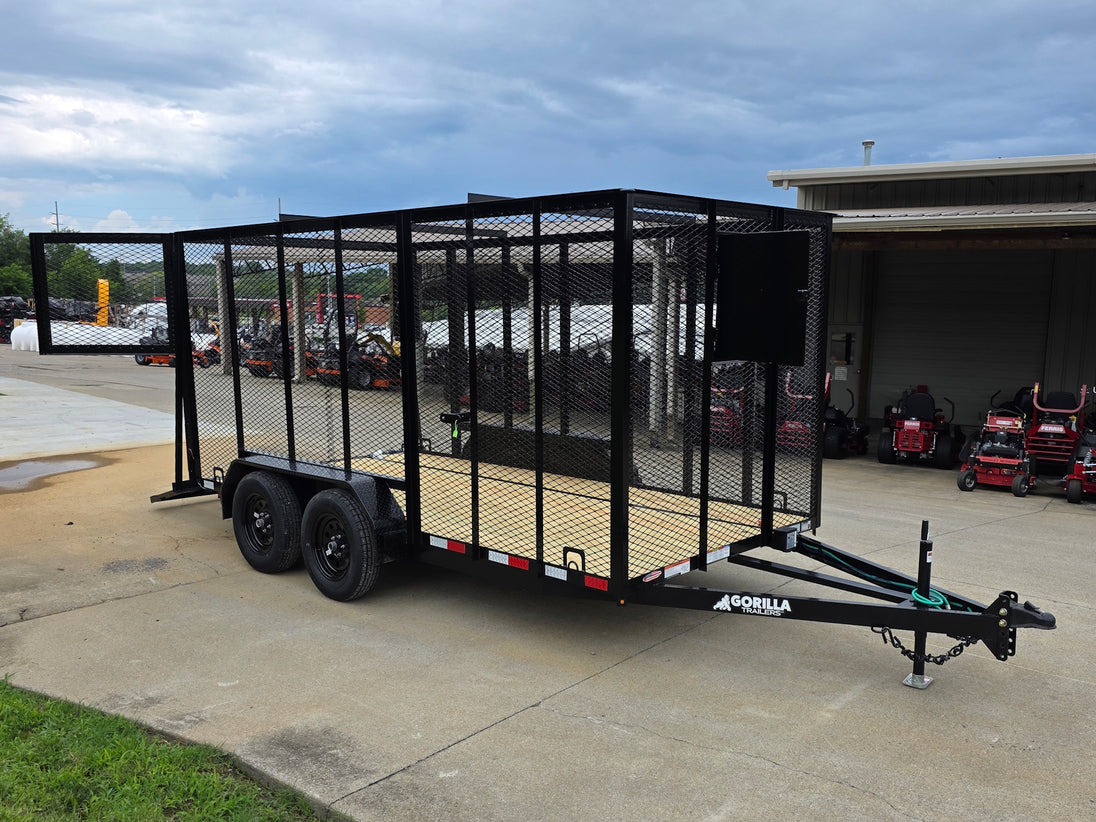 6.4x14 Straight Deck Utility Trailer 6ft Mesh Sides with (2) 3,500lb Axles-Without Roof Front right angle picture 
