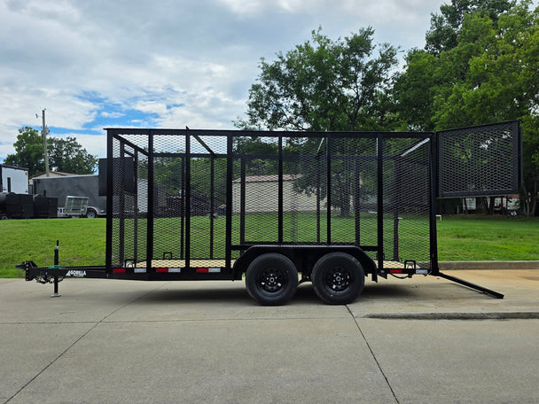 6.4x14 Straight Deck Utility Trailer 6ft Mesh Sides with (2) 3,500lb Axles-Without Roof Open right side picture 