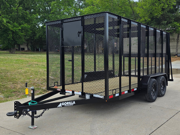 6.4x14 Straight Deck Utility Trailer 6ft Mesh Sides with Metal Roof (2) 3,500lb Axles Front right-angle picture 