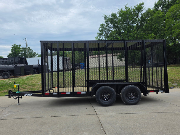 6.4x14 Straight Deck Utility Trailer 6ft Mesh Sides with Metal Roof (2) 3,500lb Axles Right side picture 