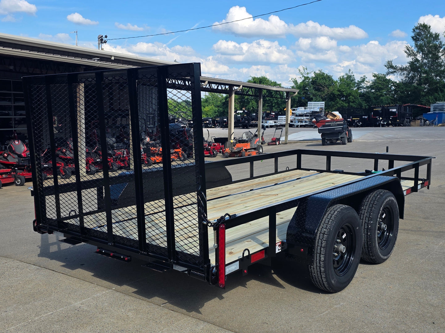 6.4x14 Tandem 2-3500lb axles Straight Deck Back right angle picture 