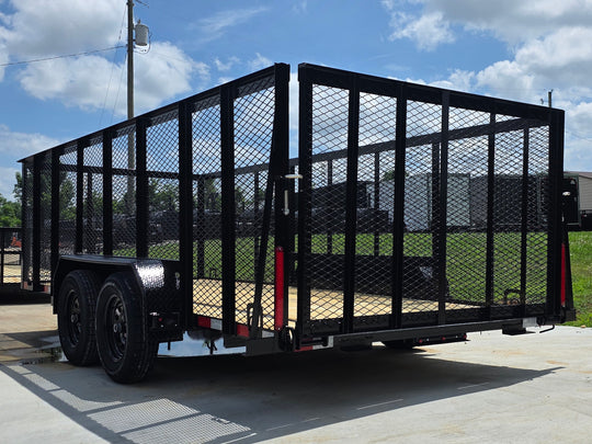6.4x16 Straight Deck Utility Trailer with 4ft Mesh Side (2) 3,500lb Axles Back left angle picture 